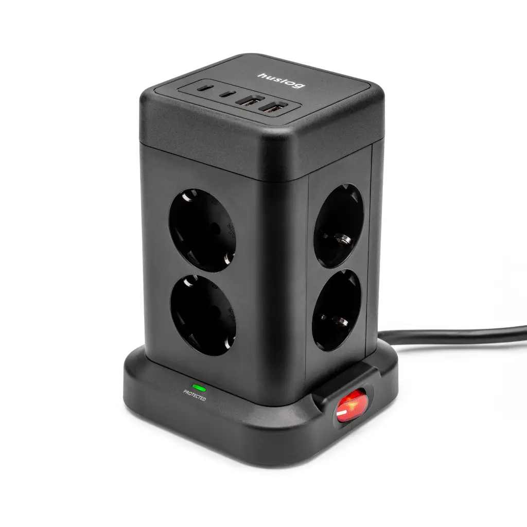 HUSLOG Przedłużacz pionowy z USB PowerHill8 czarny