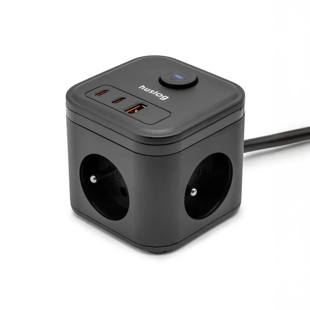 HUSLOG Przedłużacz kostka PD 20W PowerSwitch czarny