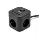 HUSLOG Przedłużacz kostka z USB PowerHub czarny