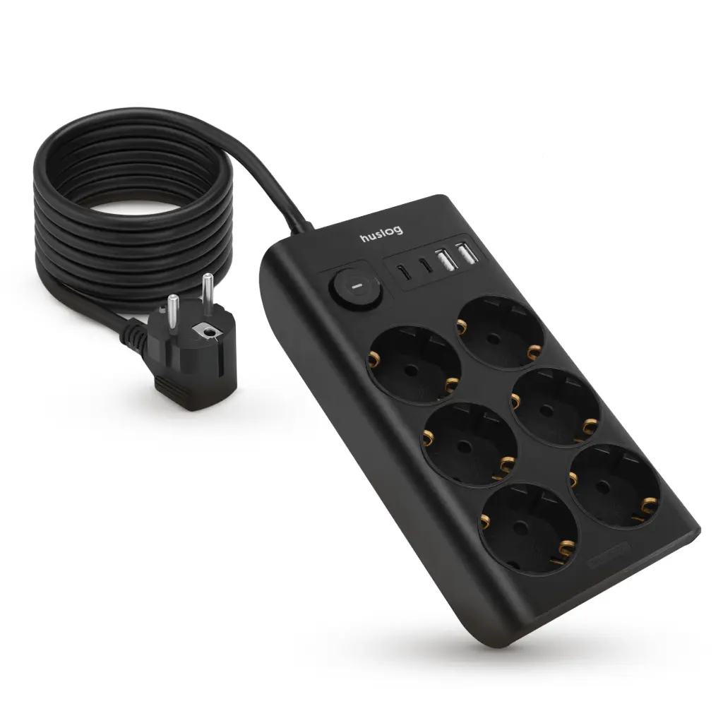 HUSLOG Przedłużacz płaski PowerStrip6 czarny