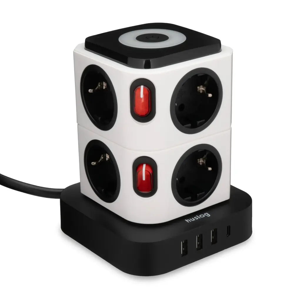 HUSLOG Vertical extension cable with LED PowerTower black and white