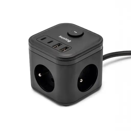[OWN000066] HUSLOG Przedłużacz kostka z USB PowerHub czarny