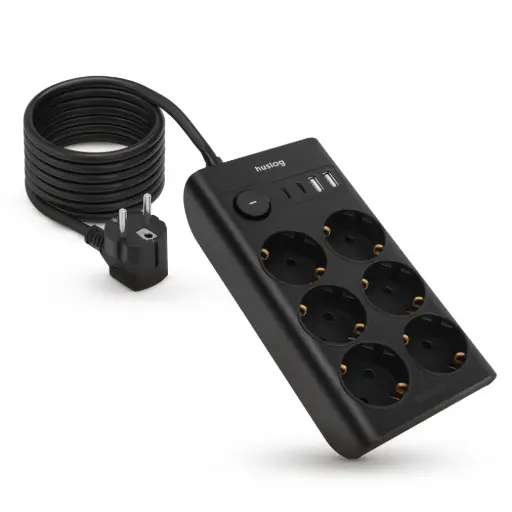 [OWN000128] HUSLOG Przedłużacz płaski PowerStrip6 czarny