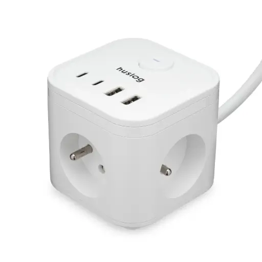 [OWN000187] HUSLOG Przedłużacz kostka z USB PowerHub biały